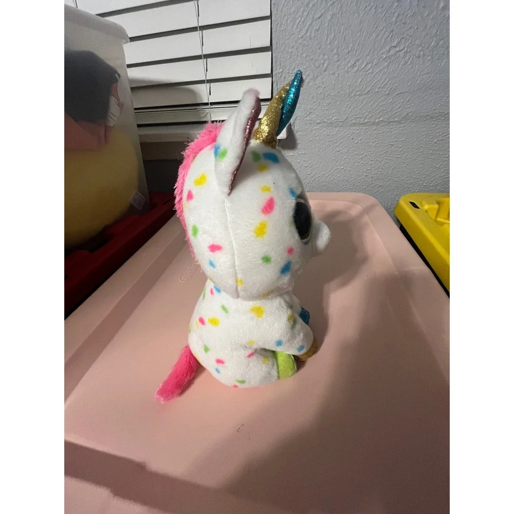 Ty Beanie Boos Harmonie Unicorn White Spotted Plush Glitter Eyes Medium 9 inch